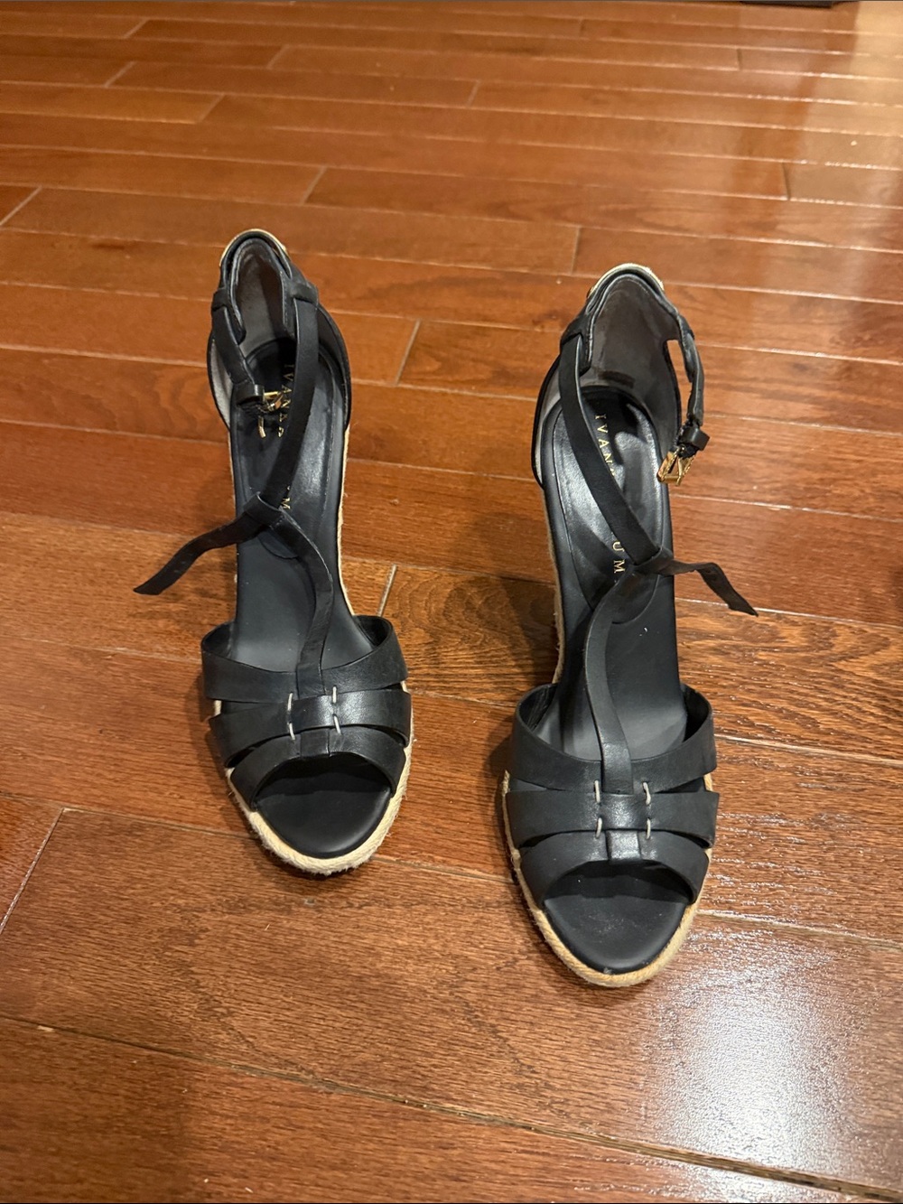 Black Espadrille Wedge Sandals with Ankle Wrap